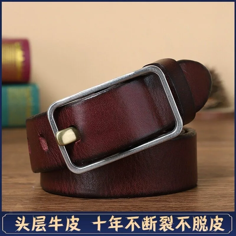 4CM thickened top-grain cowskin casual versatile belt stainless men's leather