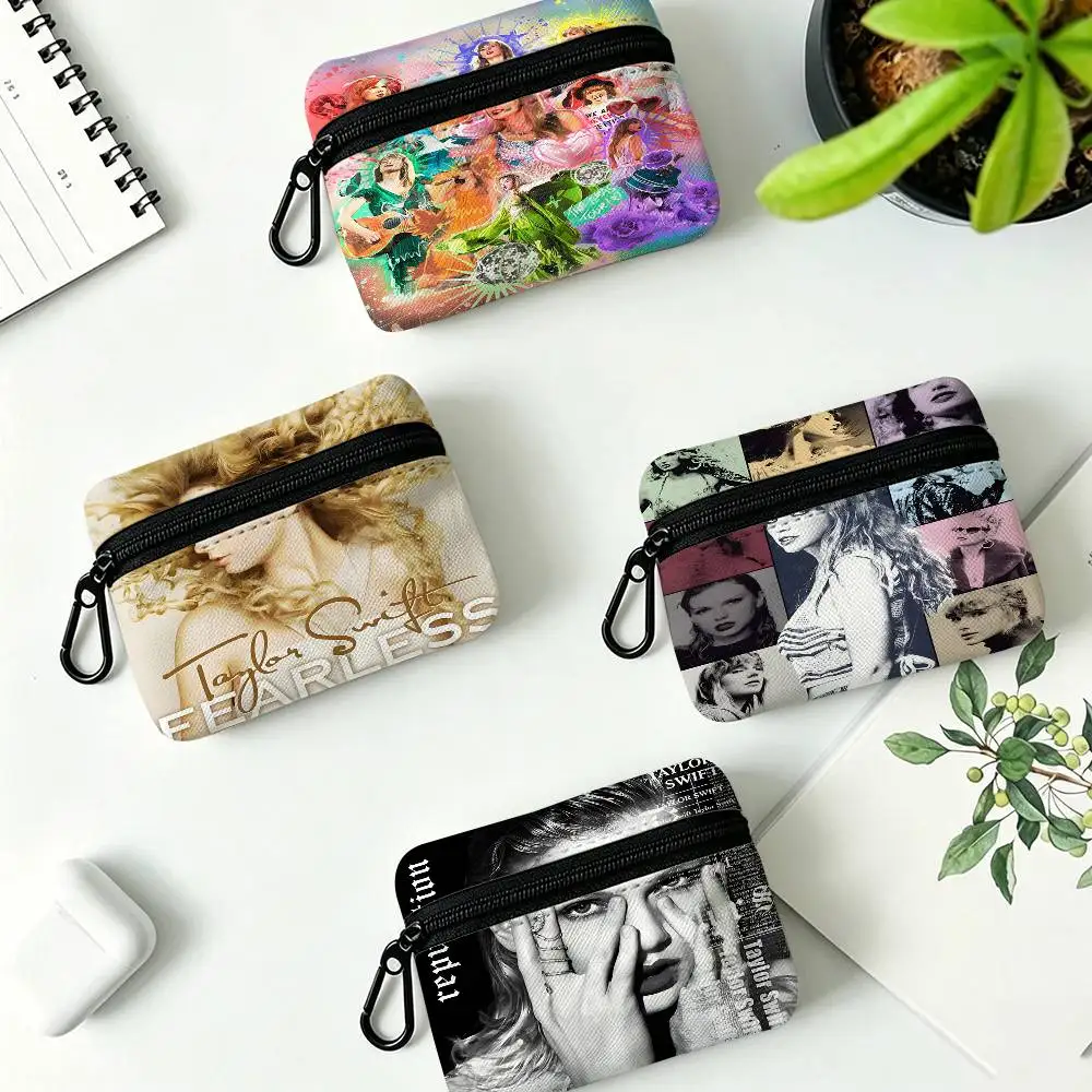 Singer T-Taylor-S-Swift-ES T-TTPD Mini Hanging Oxford Cloth Coin Bag Durable Zipper Key Card Pouch With Carabiner