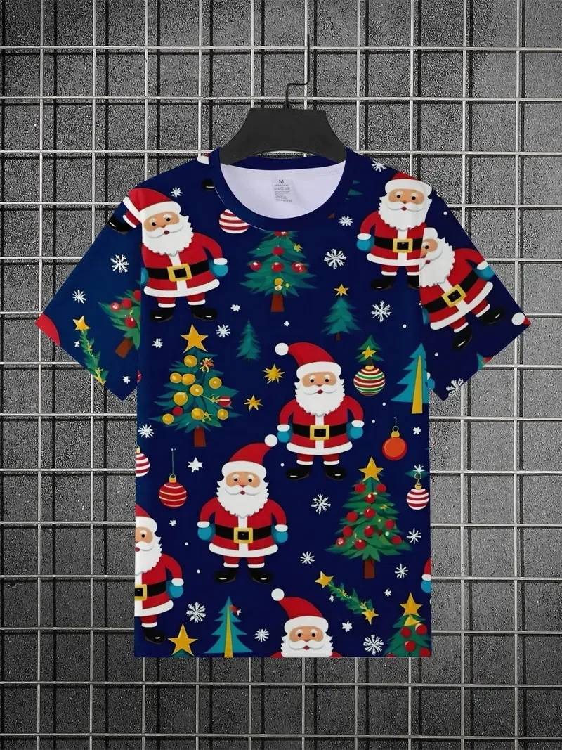 

Мужская футболка с 3D принтом Санта-Клауса, повседневная футболка с круглым вырезом и коротким рукавом, топы, новогодняя вечеринка, рождественская одежда, мужская рождественская футболка