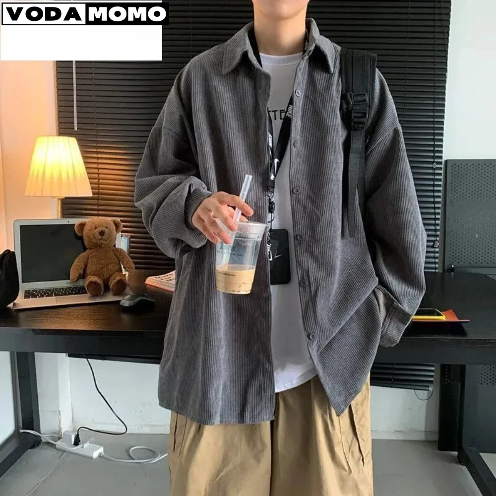

Winter Autumn Fashion Men's Solid Corduroy Jacket Korean Casual Shirt Loose Cool Boy Soft Tops Students Buttons Coat Pocket Top