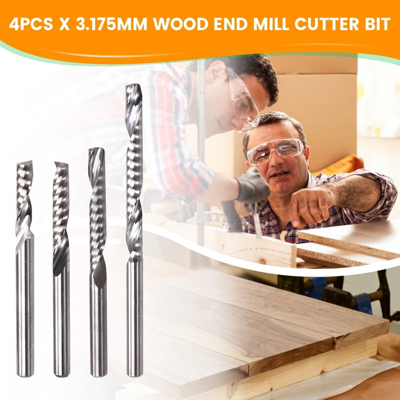 4 قطعة 3.175 مللي متر صعودا وهبوطا قطع المزامير واحدة دوامة كربيد مطحنة أداة CNC راوتر ضغط الخشب نهاية قاطعة المطحنة بت