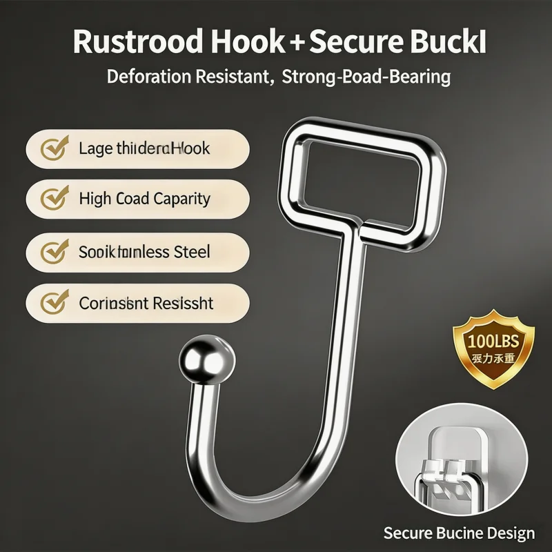 Household Clear Self‑Adhesive Wall Hooks, Heavy‑Load No Drill Acrylic Hooks, Waterproof Removable Hanger for Bathroom Kitchen D - view 3