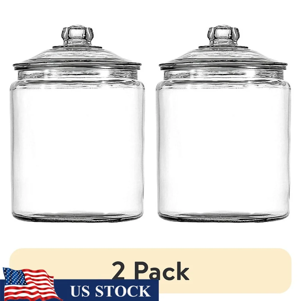 

2 Pack 2 Gallon Glass Storage Jar with Lid Wide Mouth Durable Clear Food Container Ideal Pantry Laundry Dry Goods