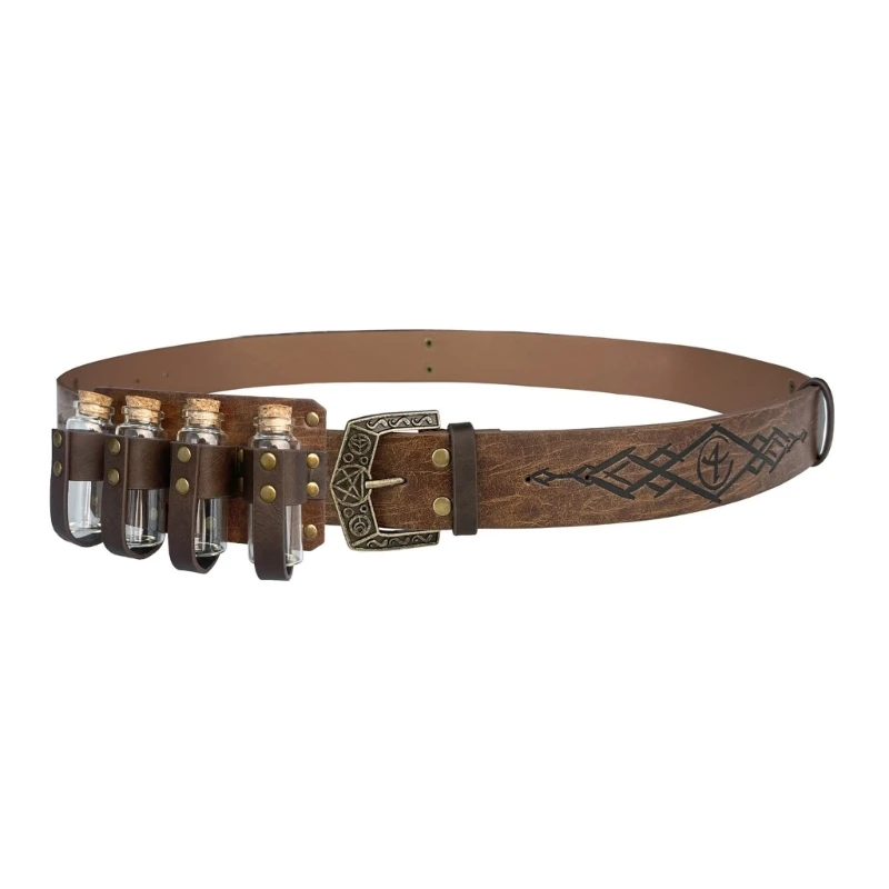 Adjustable PU Leather Belt with 4 Potion Bottles Cosplay Costume Alchemist Belt