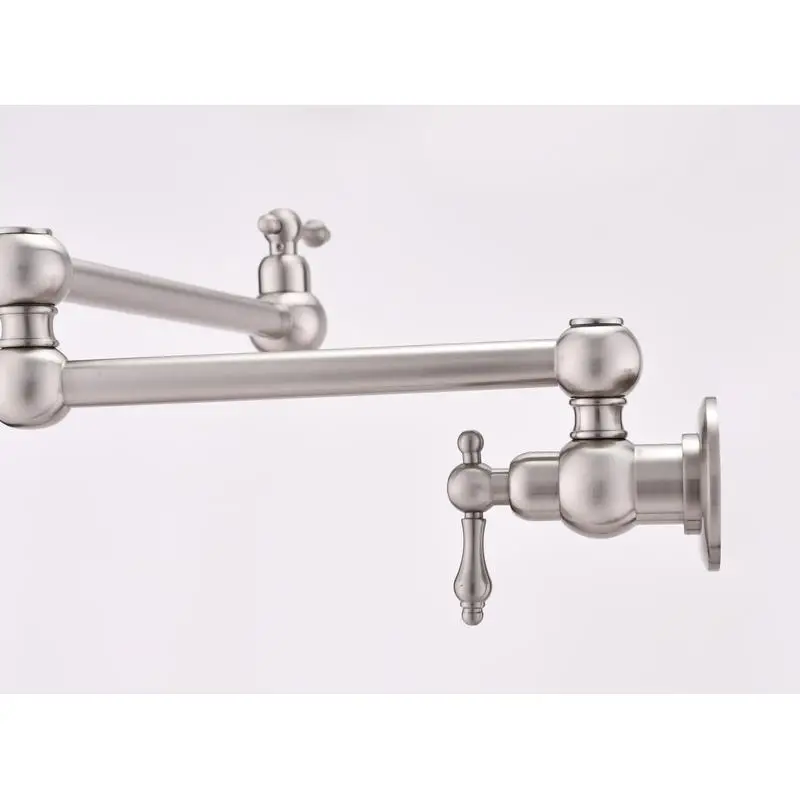 Grifo de llenado de ollas de montaje en pared para cocina, doble caño retráctil, conveniente suministro de agua con 360 °   Rotación, níquel cepillado