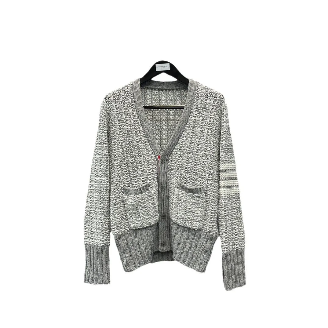 High-Defn Autumn Winter New Classic Stripes Four Bars Snowflake Thi Needle Color Blo Sweater Cardigan Men Women Couple