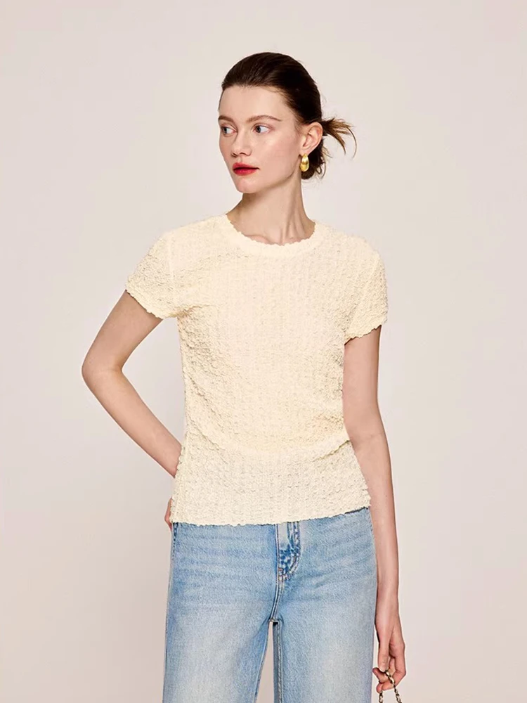 

Топ из шелка 23 Momme с высокой эластичностью, облегающий, с круглым вырезом, однотонный, от Ningxia Jian Tee Houses