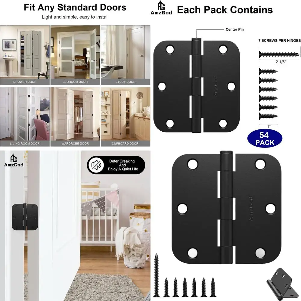 

Набор из 54 матовых черных дверных петель 3.5 с радиусом 5/8 дюйма для межкомнатных дверей жилых помещений