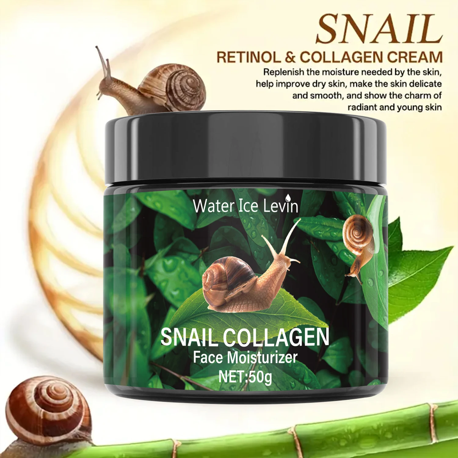 Crema Hidratante con Baba de Caracol 50g - Colágeno Vegetal + Vitamina E, Textura Ligera Sin Pegajosidad