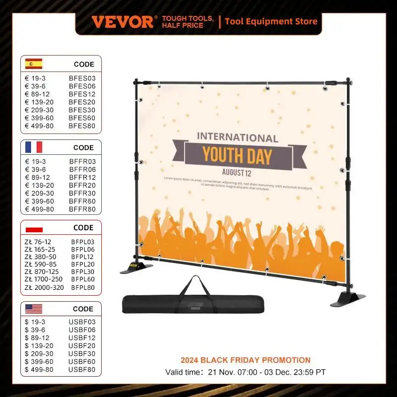 VEVOR 10 x 8 Ft,8 x 8 Ft Backdrop Banner Stand Adjustable Height & Width for Trade Show Wall Exhibitor Photo Booth Background