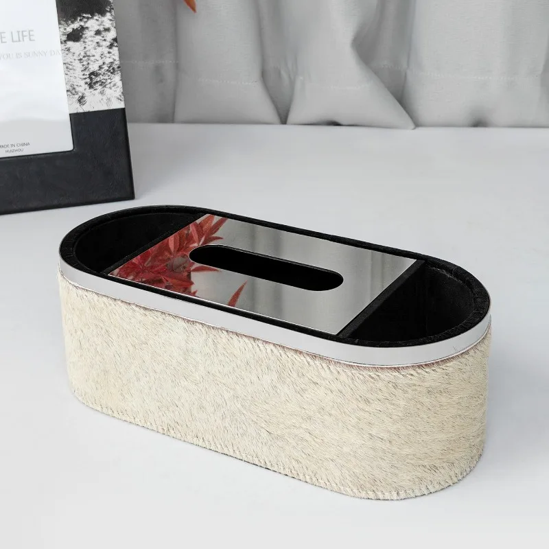 Horse Hair Tissue Box Luxury Light Style Multifunctional Desktop Storage Holder For Living Room  Remote Control Organizer