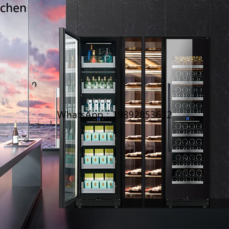 armadietto per il vino con barra di ghiaccio armadietto per vino rosso raffreddato ad aria soggiorno domestico frigorifero incorporato congelatore in vetro per bevande da tè