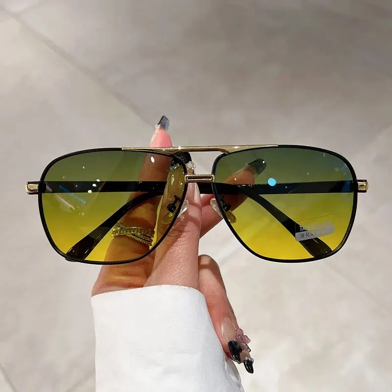 KAMMPT Oversized Vintage Sunglasses Men Women Fashion Polarized Photochromic Shades Eyewear Double Bridge Driving Sun Glasses