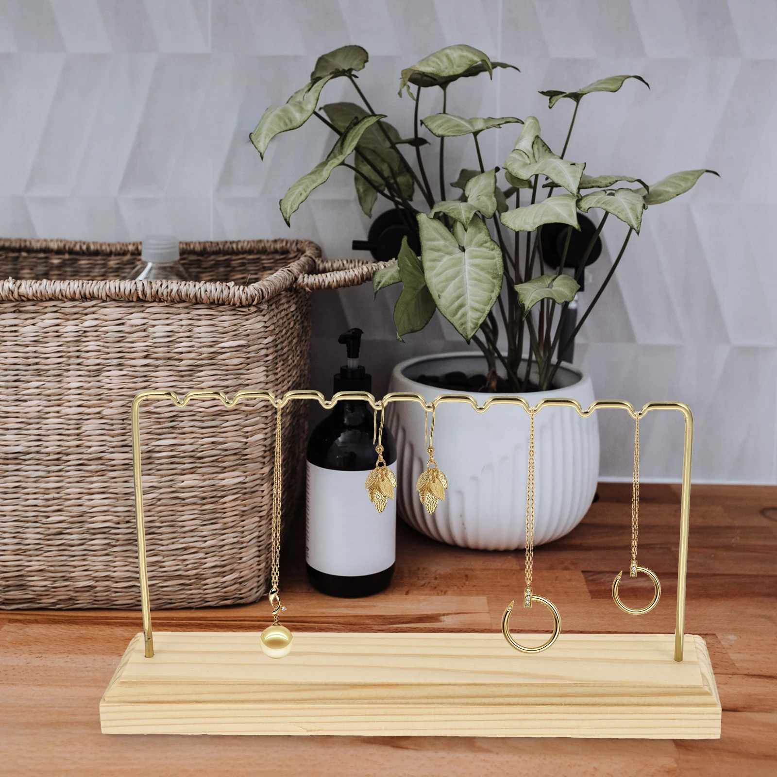 

Jewelry Earrings Display Stand Wood Holder for Selling Gold Organizers Holders Golden Rack