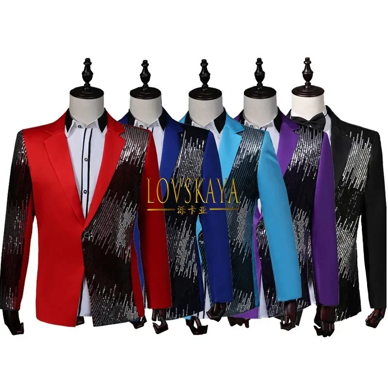 Sequin suit stage gradient men's performance suit jacket Lightning host emcee singer top