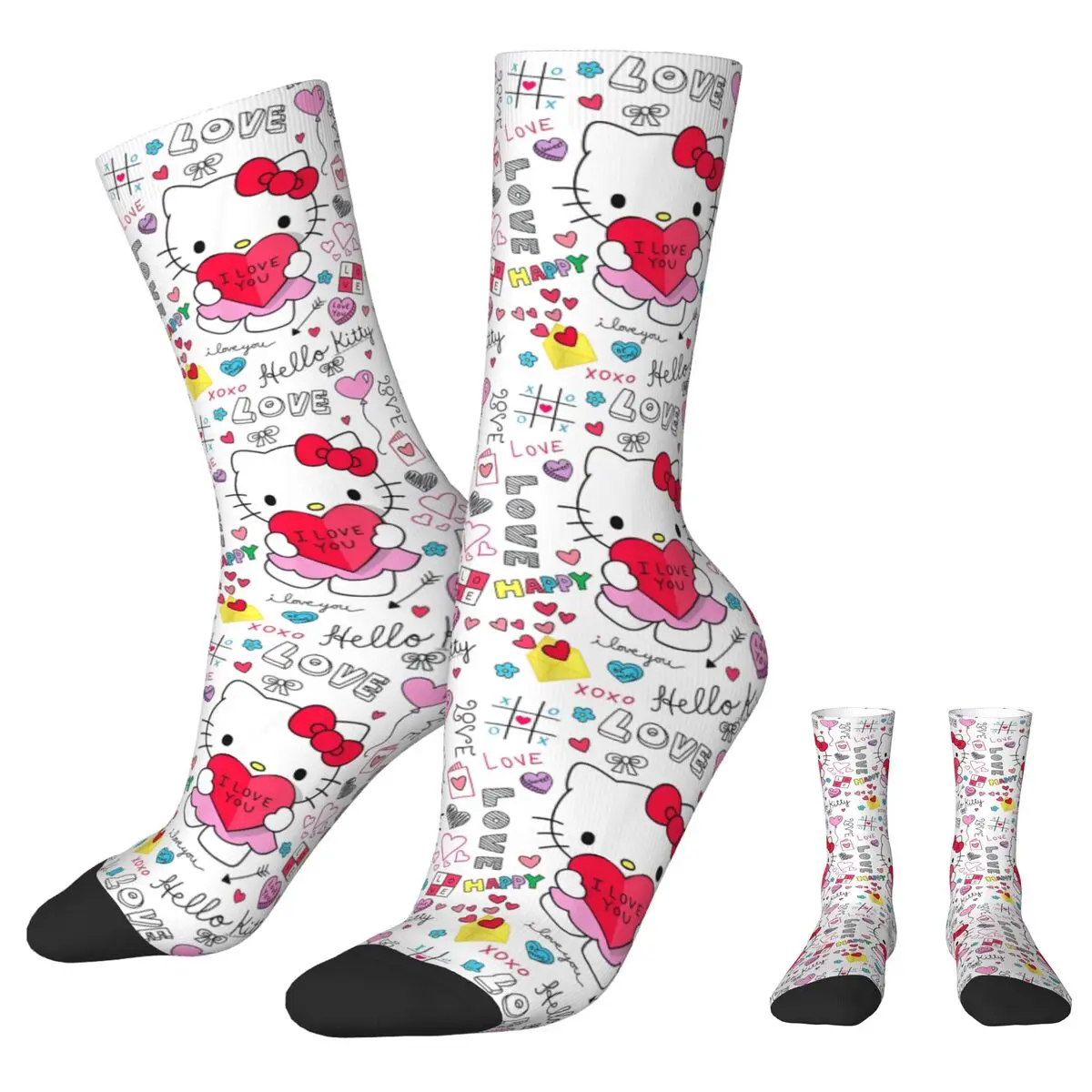 Official Hello Kitty Love Notes Valentine Sock New Male Men Socks Hip HopPolyester Sport Women Socks Spring Summer Autumn Winter