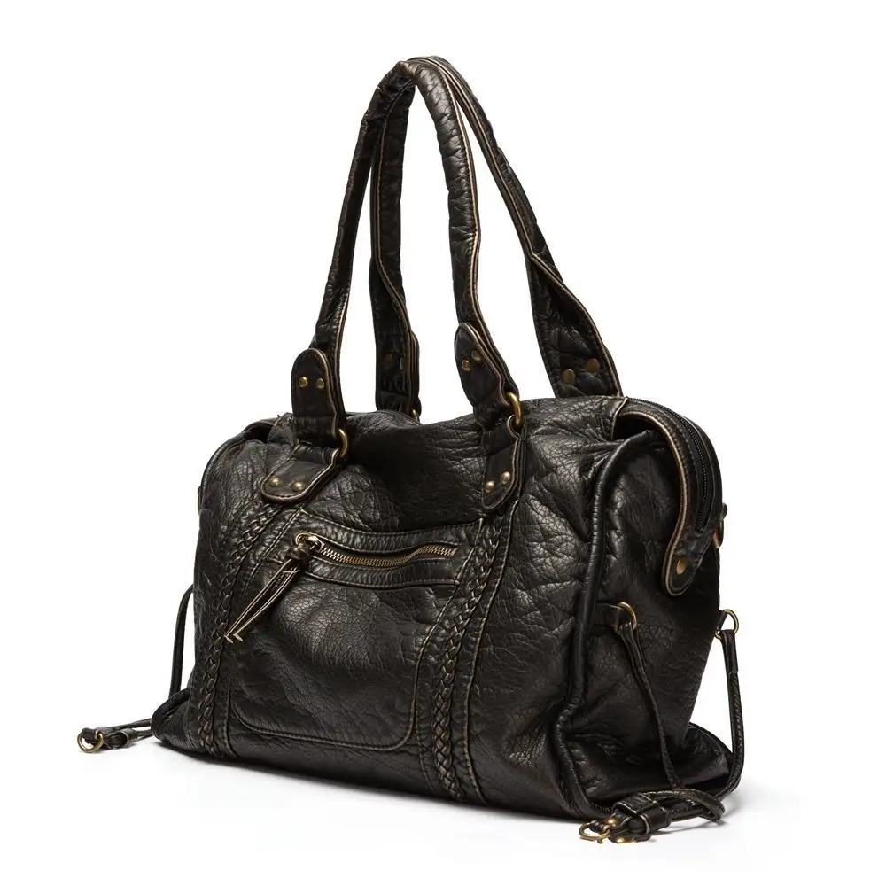 Sac à Bandoulière Femme En Cuir Délavé - Style Rétro Vintage Y2K - Grand Format 38x30x16 Cm - Rivets Décoratifs - 9