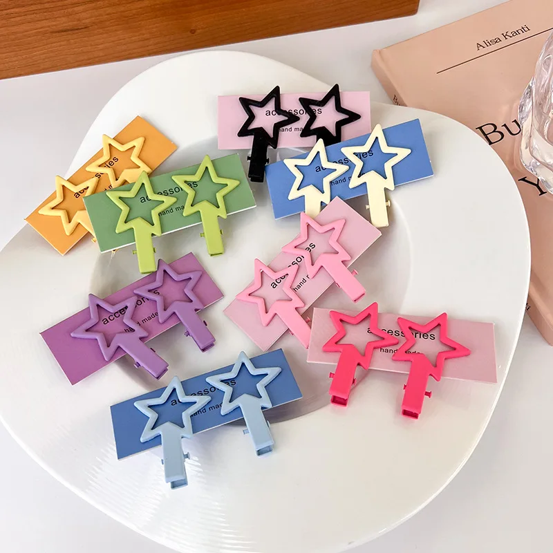 UXSL 2Pcs/Set Sweet Girls Colorful Hair Clips Star Barrettes Duckbill Clips Child Kids Headwear Women Hairpins Hair Accessories