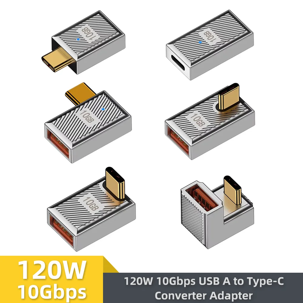 Adaptador USB Tipo C OTG de 120W com Transmissão de Dados de 10Gbps, Conversor de Carregamento Tipo-C para USB-C para Pen Drive, Teclado, Macbook Pro e Celular