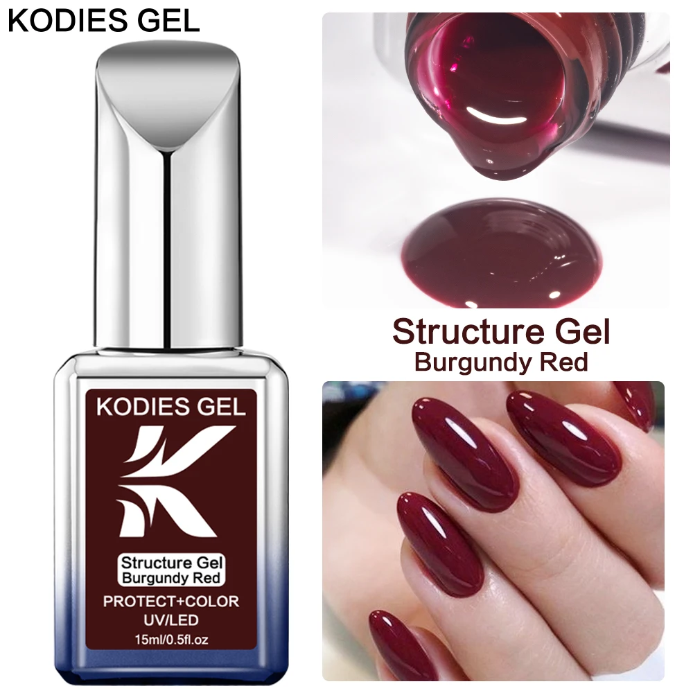 

KODIES GEL Burgundy Red Rubber Base Gel Nail Polish 15ML UV/LED Structure Winter Wine Red Color Gel Varnishes Lacquer Manicure