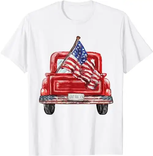 4Th Of July Red Truck American Flag Independence Day Usa T Shirt Sweat 15959