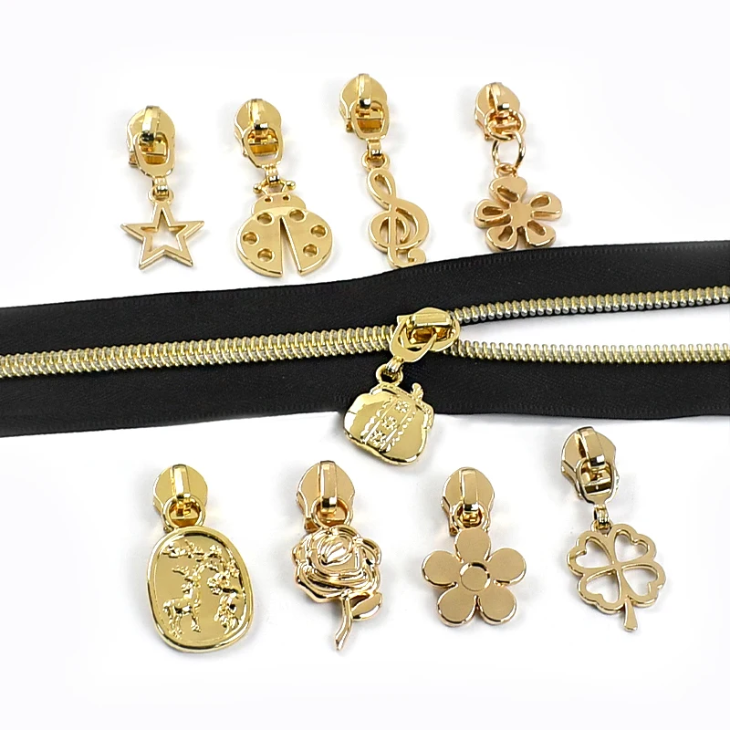 Meetee 5-20P حقيبة سحاب مجتذب 5 # سحابات ذهبية لخياطة شريط النايلون الرمز البريدي Cierre Ziper استبدال الإغلاق السحابات المؤشر #2