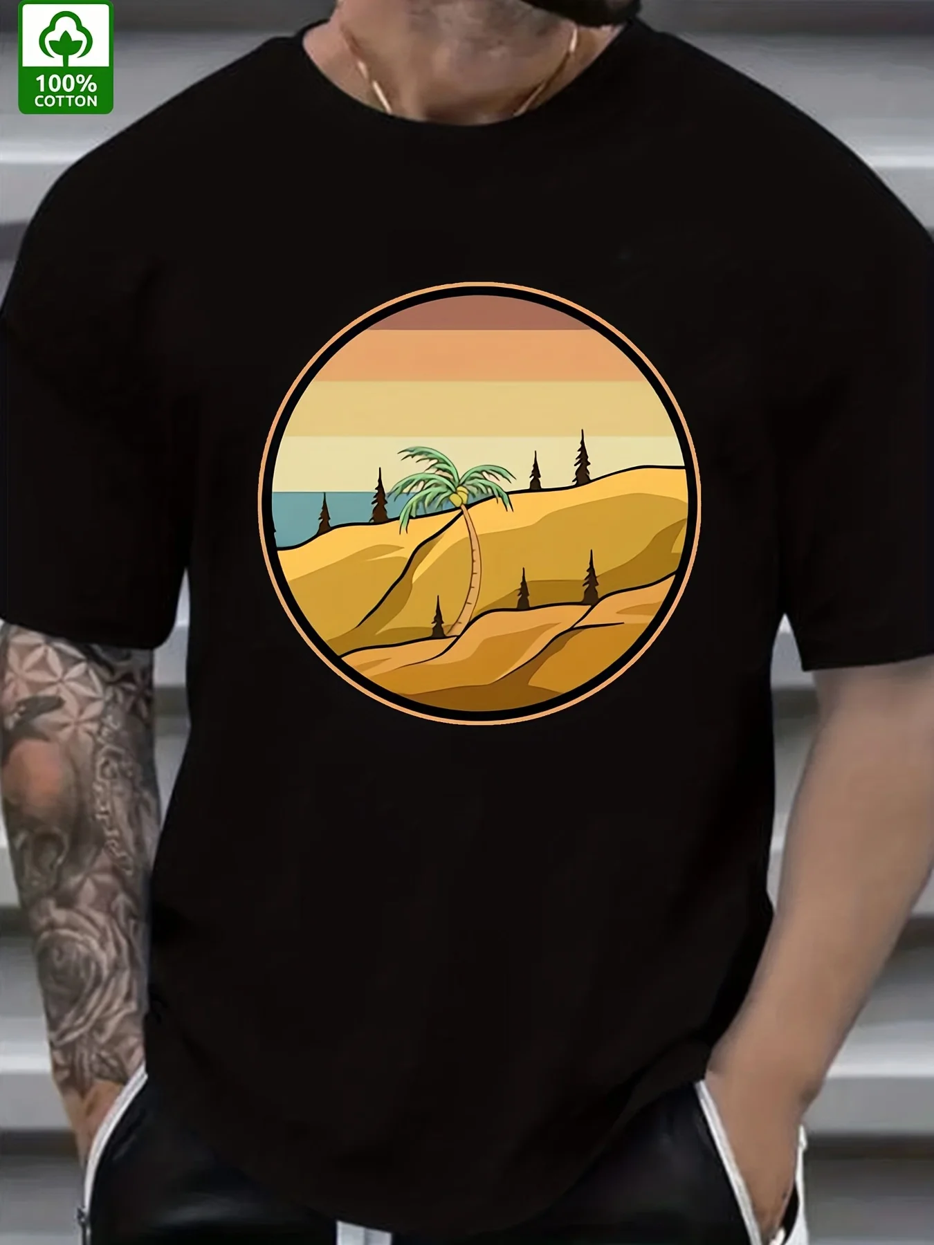

Summer Trend Graphic Tee Palm Tree Beach Sunset Printed T-shirt Casual Wear Unisex Top Soft Fabric Style Aesthetic Tee Trendy