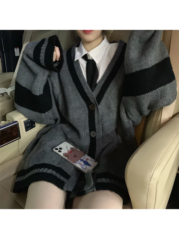 2023 Autumn Winter Women Knitted Cardigans Sweater Loose Japanese Preppy Style Sweet Breasted Oversize Harajuku Female Jumper