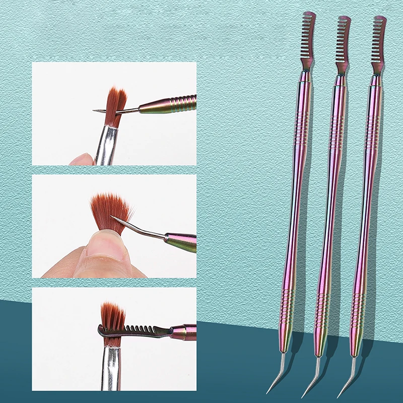 1 szt. Grzebień do czyszczenia długopisu do paznokci ze stali nierdzewnej sztyft do zbierania rzęs z grzebieniem Curling asystent do rzęs wspomagany przeszczep czesanie