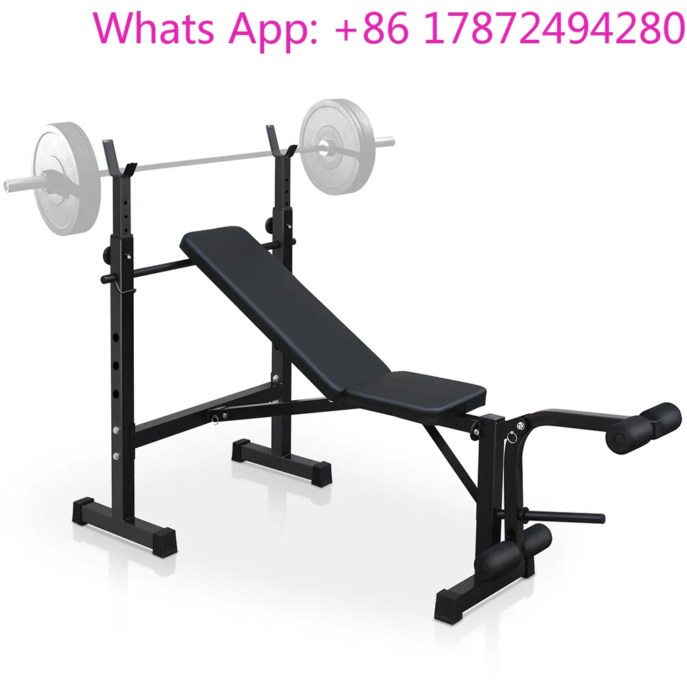 Home gym bench press set with squat rack for full-body strength training and fitness workouts