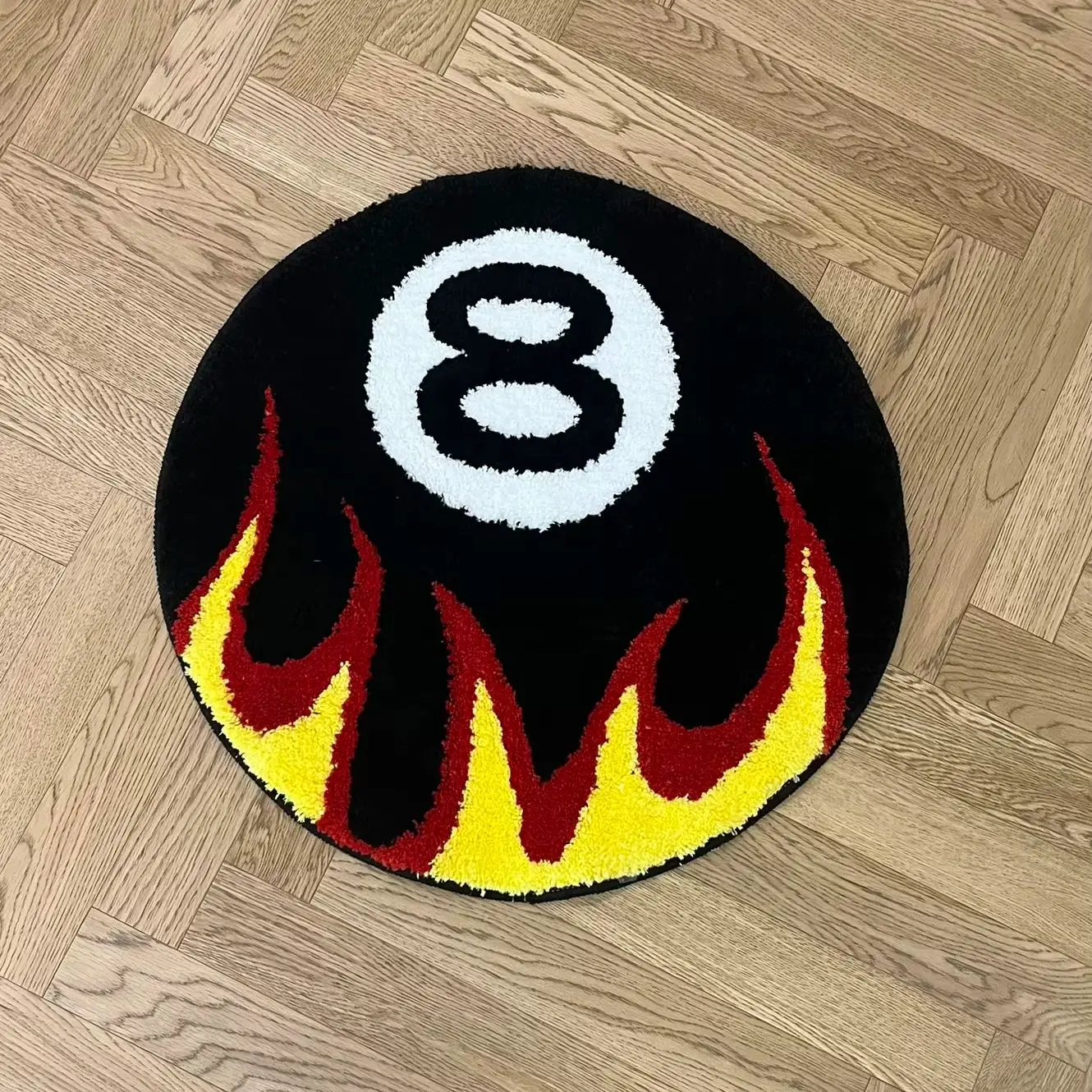 AGILESTAR Flame 8 Ball Rug, Retro Round Tufted Carpet, Soft Non Slip Floor Flocking Mat for Billiard Fans Lounge Man Cave Decor