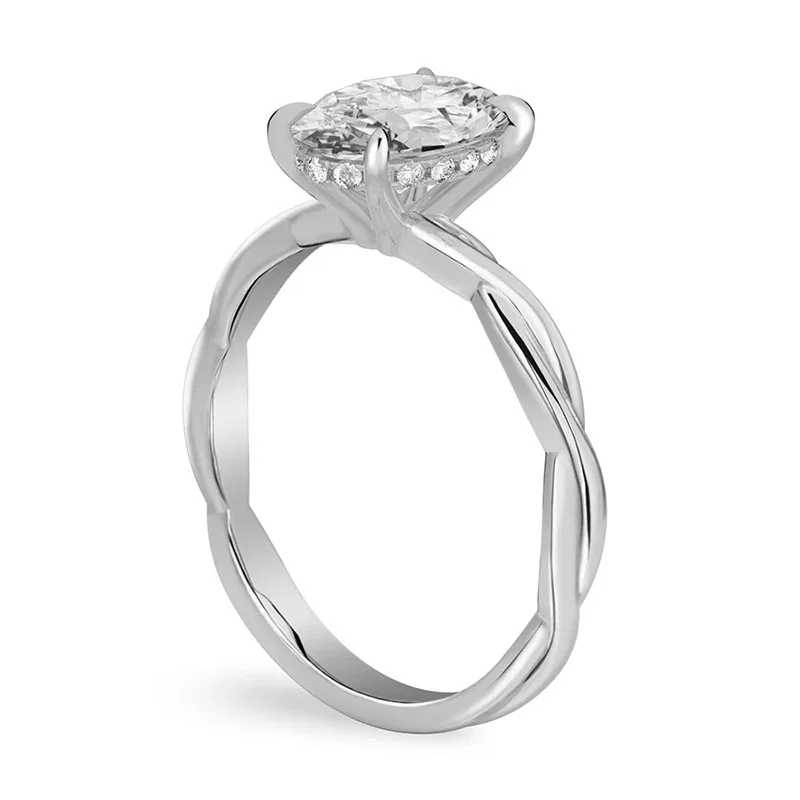Eleganter 1-Karat Ovaler IGI Laborgezüchteter Diamant Solitärring EF VS-VVS Massives Platin 950 Gedrehter Schaft Edelschmuck Ehering – Detail 7