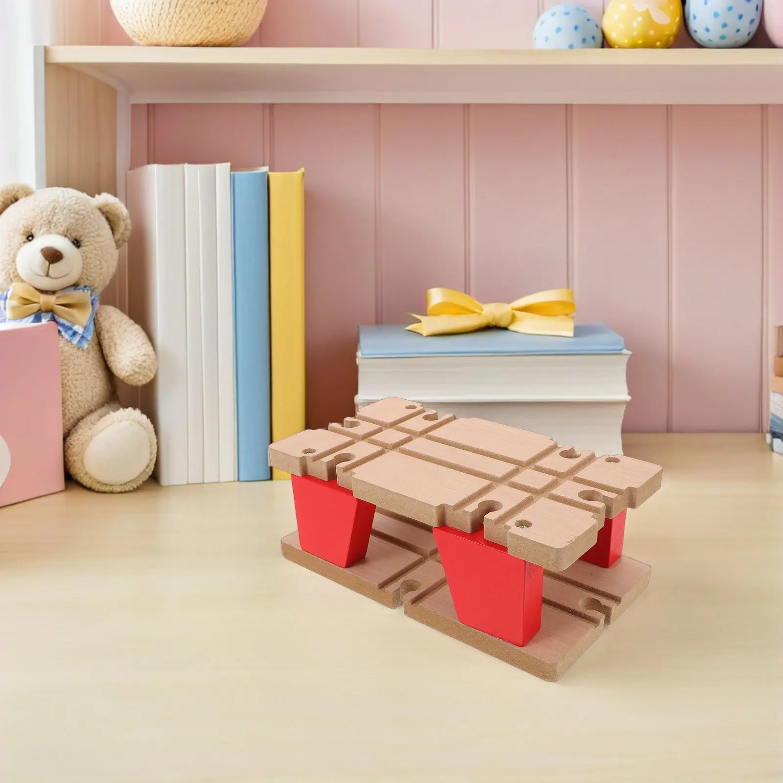 

Double Layer Wooden Railway Track Expansion Set Multi Directional Switch Connector for Train Table Activities and Games