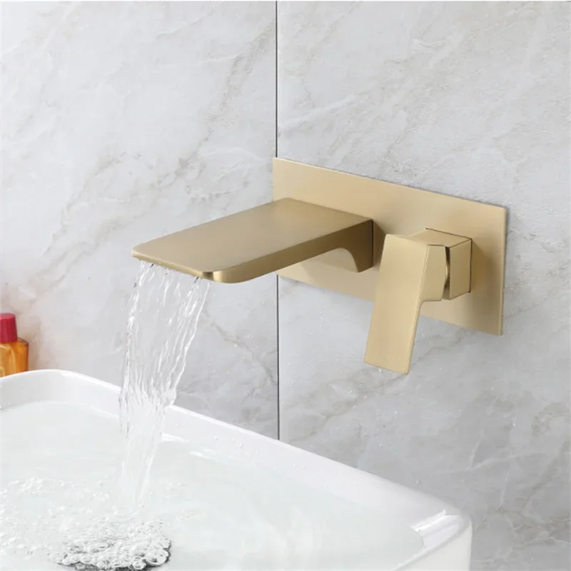 

Basin Faucet Concealed Bathroom Sink Brushed Gold In-Wall Basin Spout Mixer Tap Set Combination Blanoir Solid Brass tap