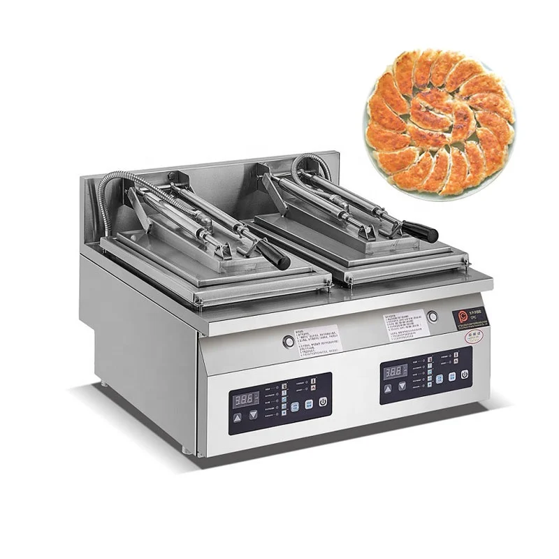 Superior Quality 2-Pan Grilled Dumpling Machine Double-Head Gyoza Electric Fryer