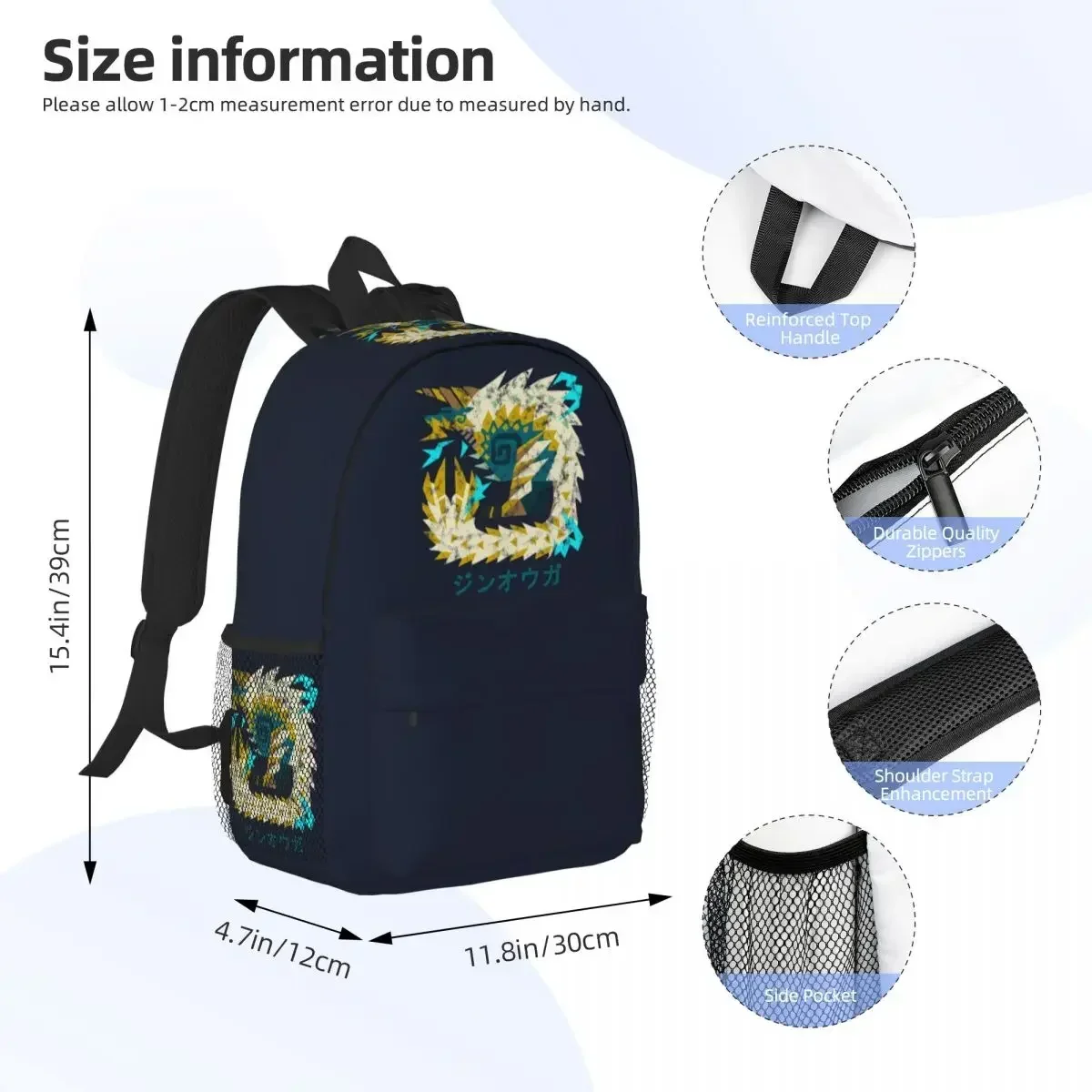 Monster Hunter World Iceborne Zinogre Kanji Icon Backpack Student Boys Girls BookBag School Bag Shoulder Bags for Men Women