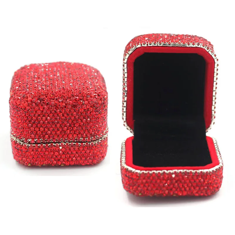 Engagment Diamond Ring Box Luxury Jewelry Storage Shiny Rhinestone DIY Handcraft Gift Bling-bling Mosaic Wedding Decorative