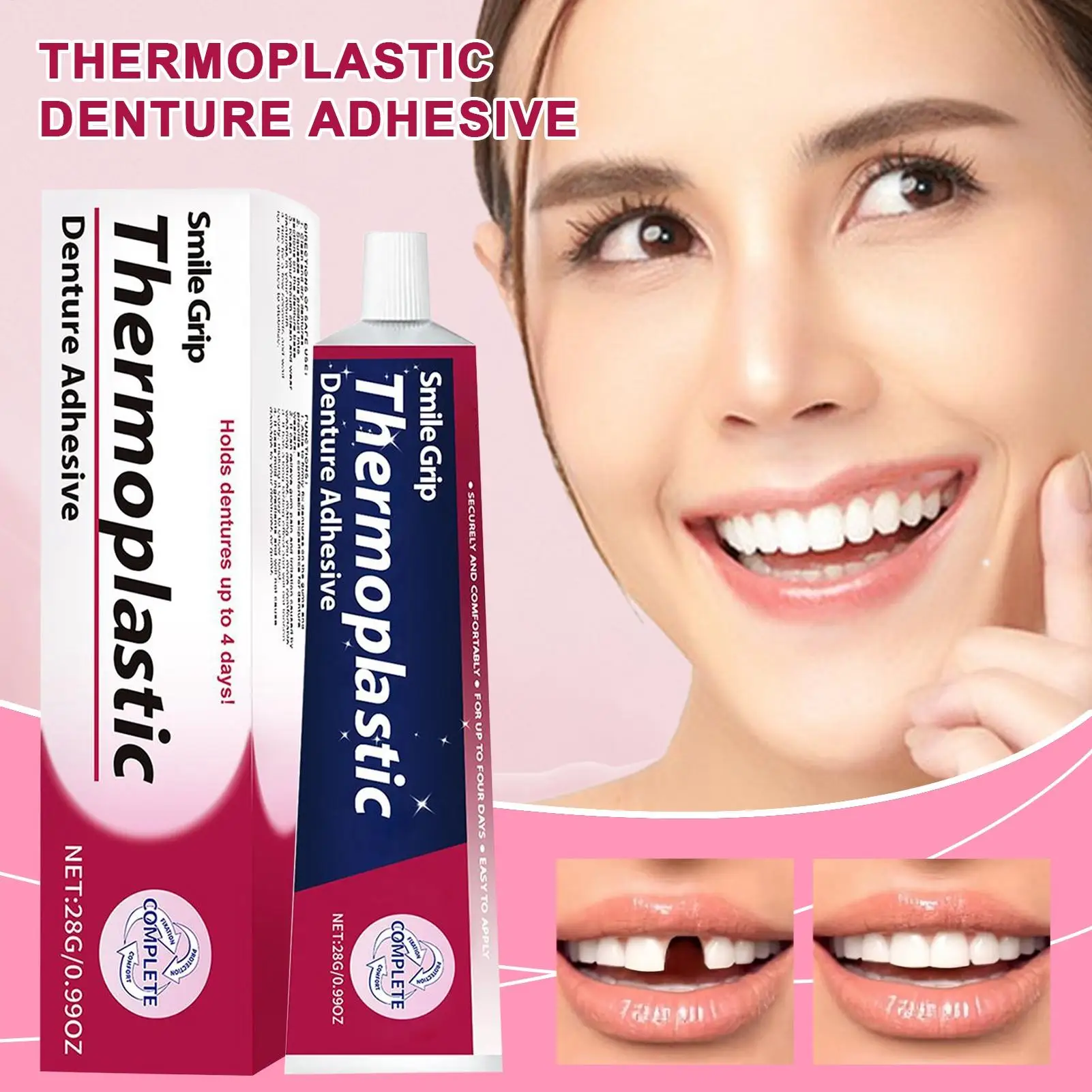 Thermoplastischer Prothesenkleber, langlebige Prothesenprodukte, Pflege, Komfort, Prothesenfixierung, Verbesserung des Kleber