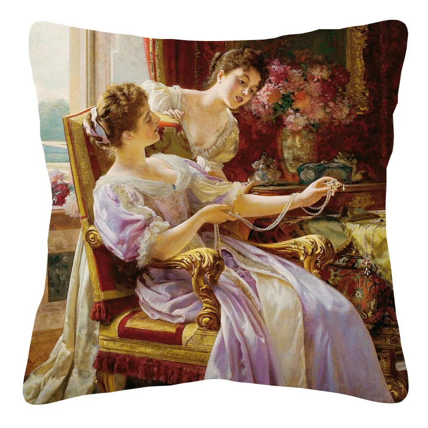 European Victorian Royal Court Ladies Women Cushion Cover Pillow Case view 2