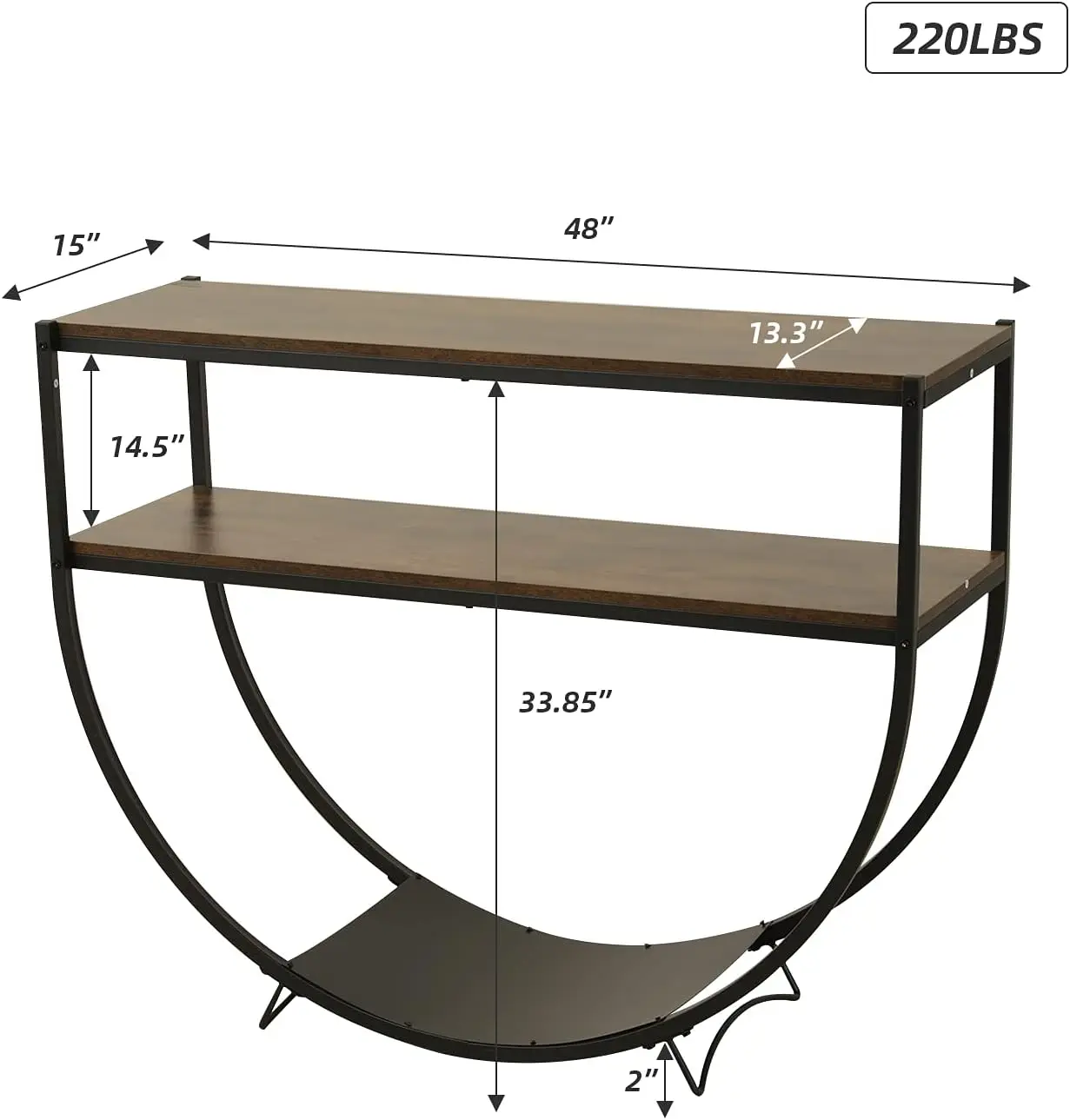 YOLENY 48'' 2-Tier Console Table Modern Sofa Table with Storage Shelves Arc-Shaped Table for Entryway Living Room Dining Room an