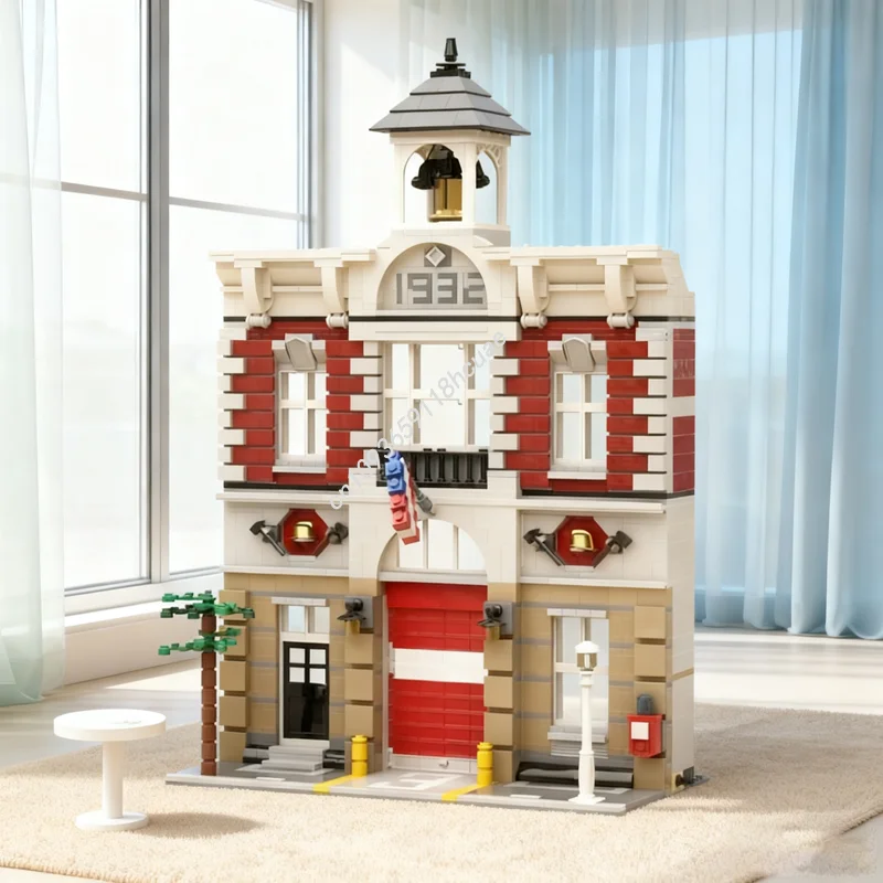 1201 Stück MOC Feuerwehr 1 Fassade Mod Modulares Modellbau Weihnachtsgeschenke Blöcke Architektur Spielzeug DIY Kreative Idee Kinder