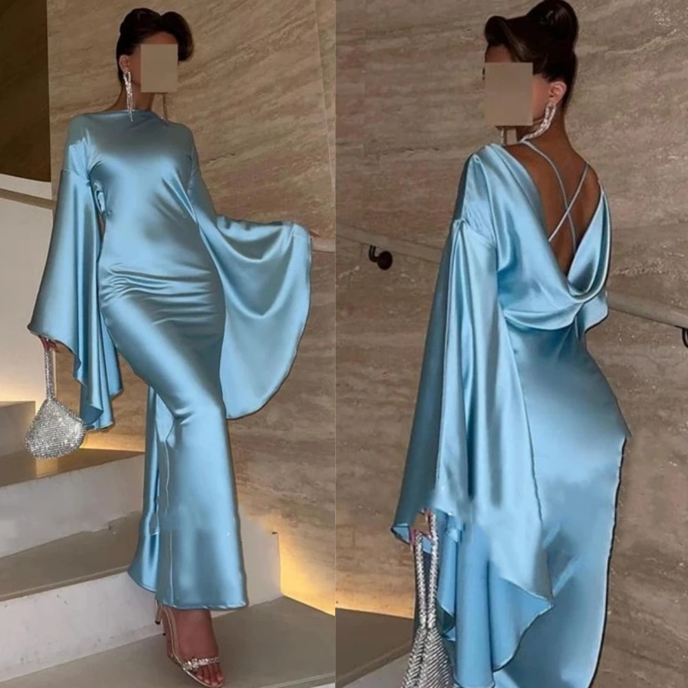 Customized  Satin Criss-Cross Ruffle Clubbing A-line High Collar Bespoke Occasion Gown Midi Dresses Saudi Arabia