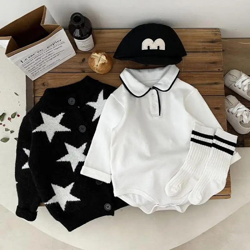 

2025 Autumn New Baby Long Sleeve Bodysuit Cotton Infant Boy Girl Solid Lapel Versatile Jumpsuit Newborn Toddler Clothes 0-3T