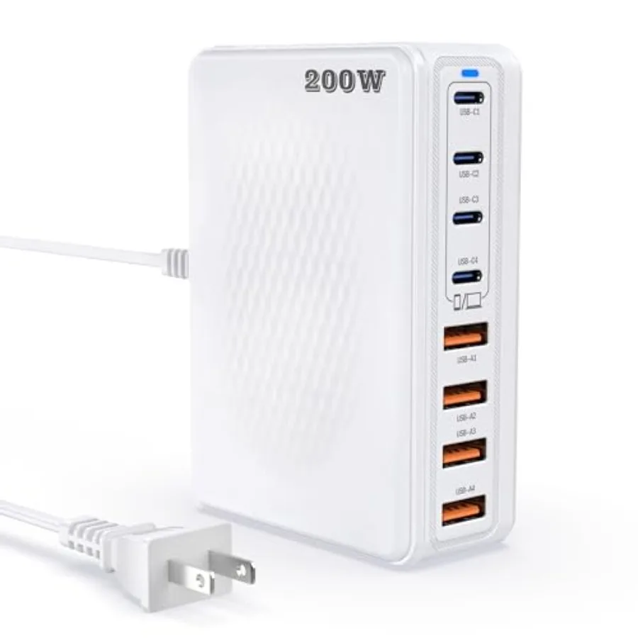 

200W GaN III 8-Ports USB C Fast Charger Type C Block QC4.0 PD 65W Charging Station Hub for iPad Air Pro iPhone 17 16 MacBook Pr