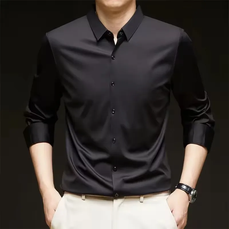 Nieuw heren zakelijk casual overhemd met lange mouwen, effen kleur, kreukbestendig, kreukvrij, comfortabel, veelzijdige top voor het hele seizoen