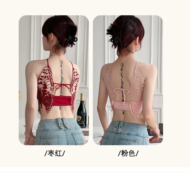 Embroidery Tops Sexy Lace Bras Vneck Cup Crop Top Streetwear Butterfly Hollow Back Underwear Tube Tops Female Camisole