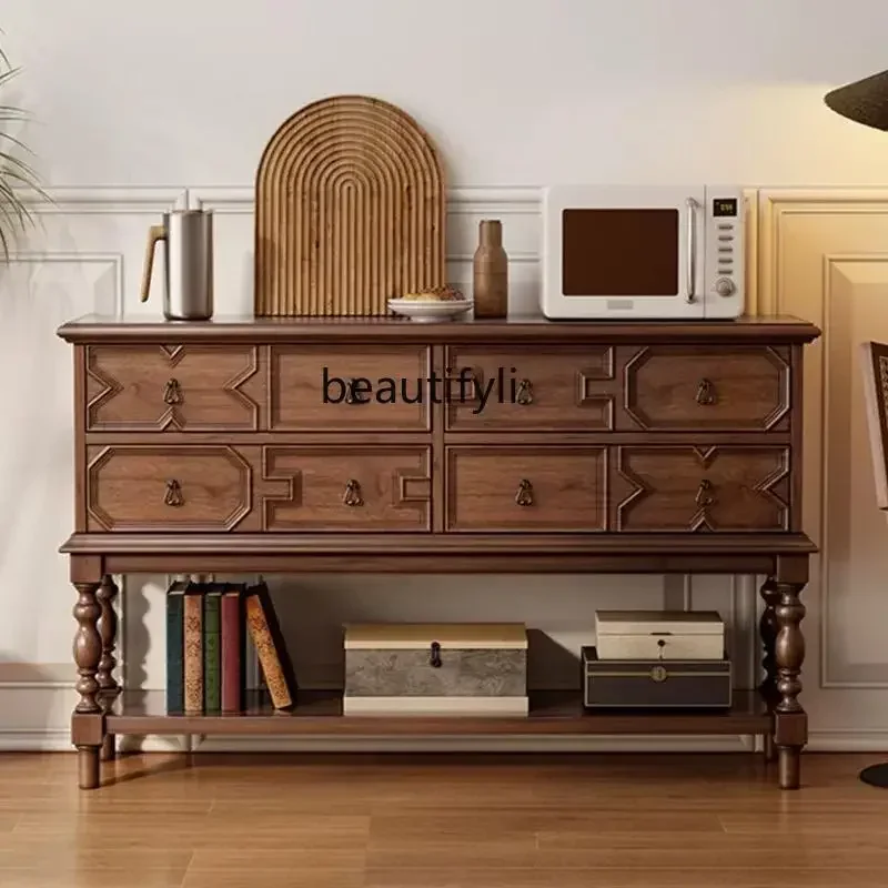 

American retro solid wood entrance French dining side living room partition wall storage cabinet