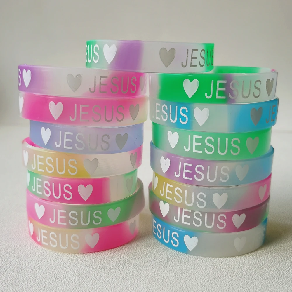 20PCS/Lot New Trendy Charming Jesus Wristband Silicone Bracelets Printing Religious Pattern Rubber Band for Catholic Christian