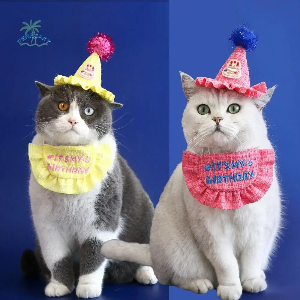 Party Supplies Adjustable Hat Cat Dog Birthday Bib Hat Doggy Cap Soft Saliva Towel Cute Pet Scarf Hat Puppy