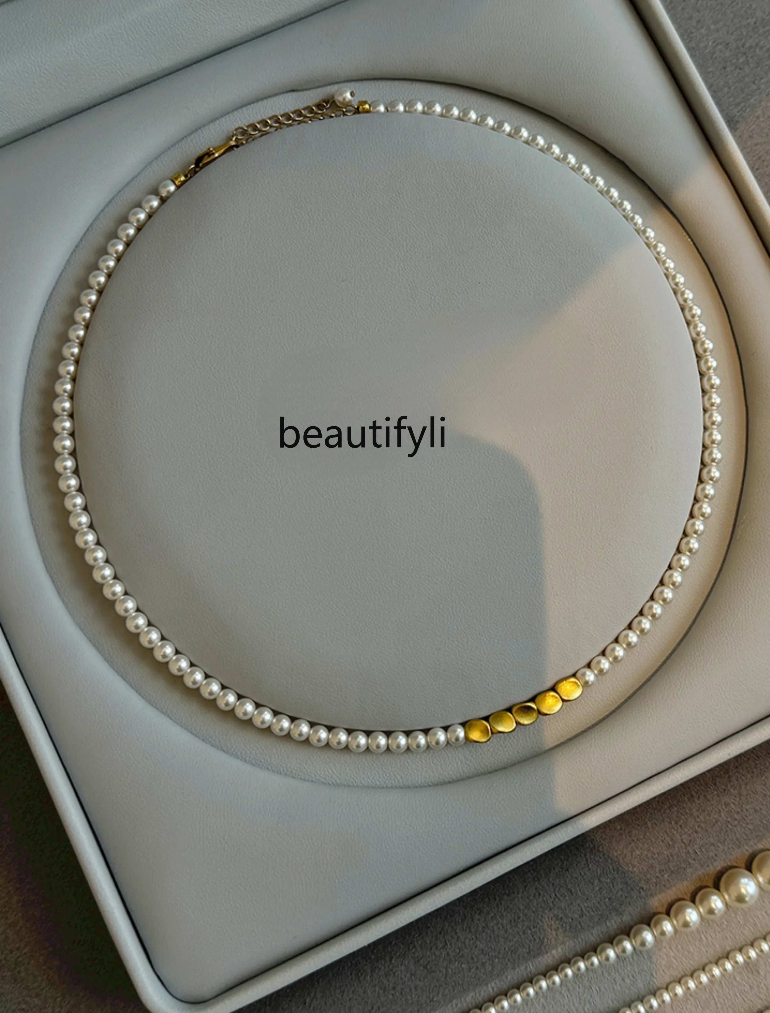 Pearl necklace women's light luxury niche simple gold transfer bead collarbone chain temperament fashion high sense neck chain